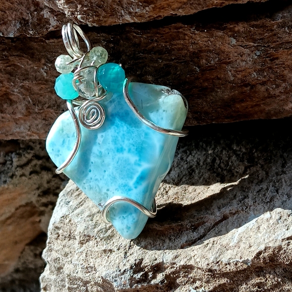 Large Larimar Pendant Sterling Silver Extraordinary Shape - Picture 12 of 15